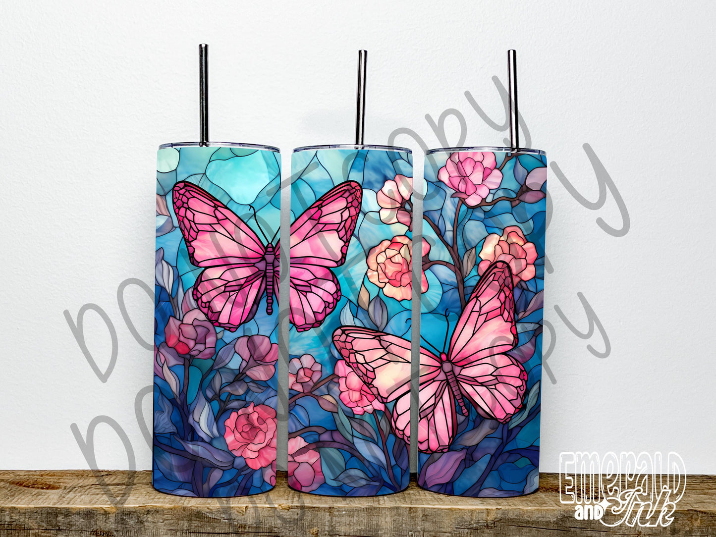 Stained Glass Butterflies - 20 oz Tumbler Sublimation Transfer