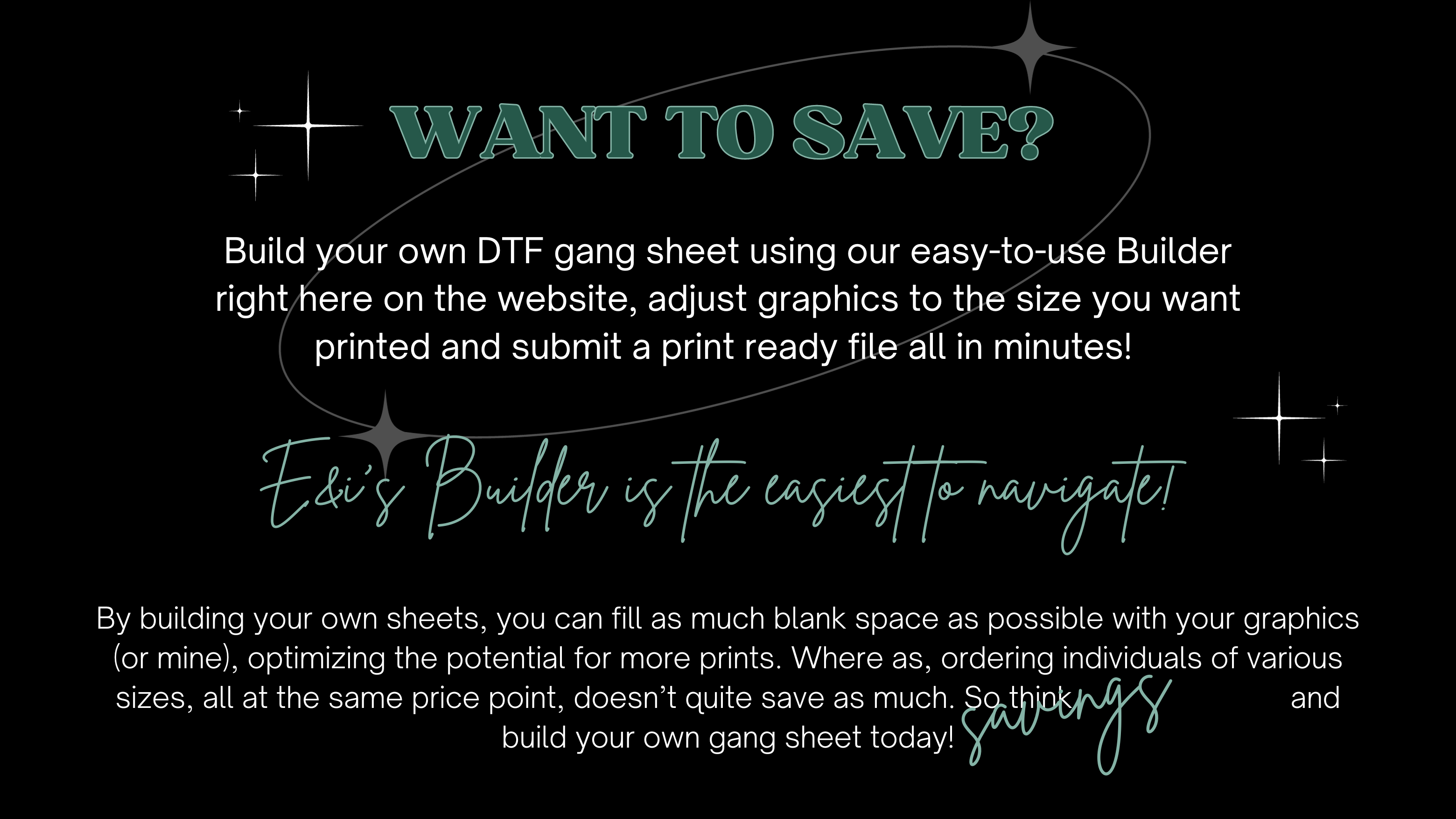 Save a great deal by building your own DTF gang sheet today using our Builder, right here on the website. See the customs section for more details. 