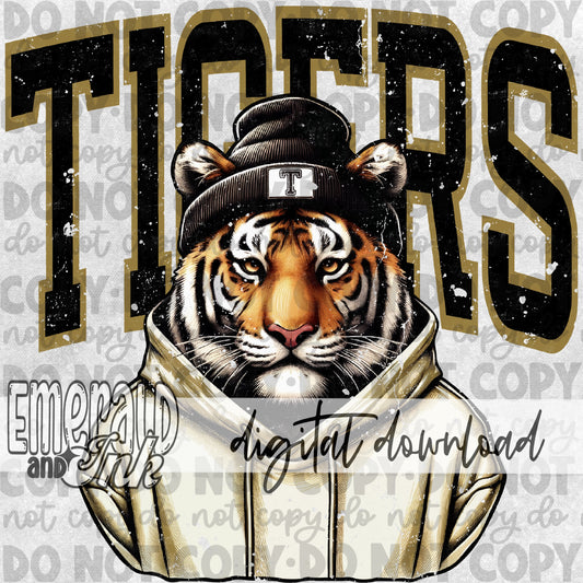 Tigers Gold Grungy Mascot - DIGITAL Download