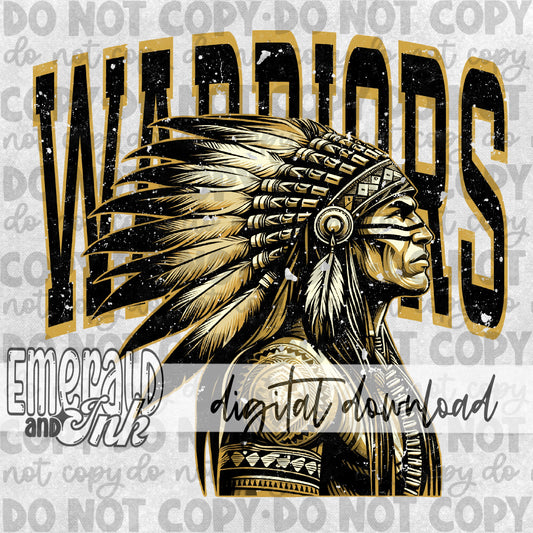 Warriors Gold Grungy Mascot - DIGITAL Download