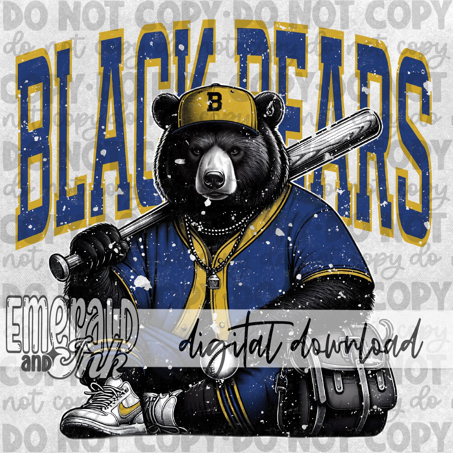 Black Bears Baseball Grungy Mascot - DIGITAL Download