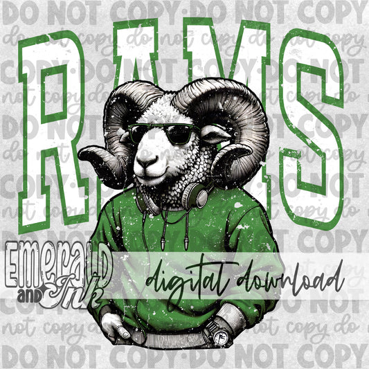 Rams Green Grungy Mascot - DIGITAL Download