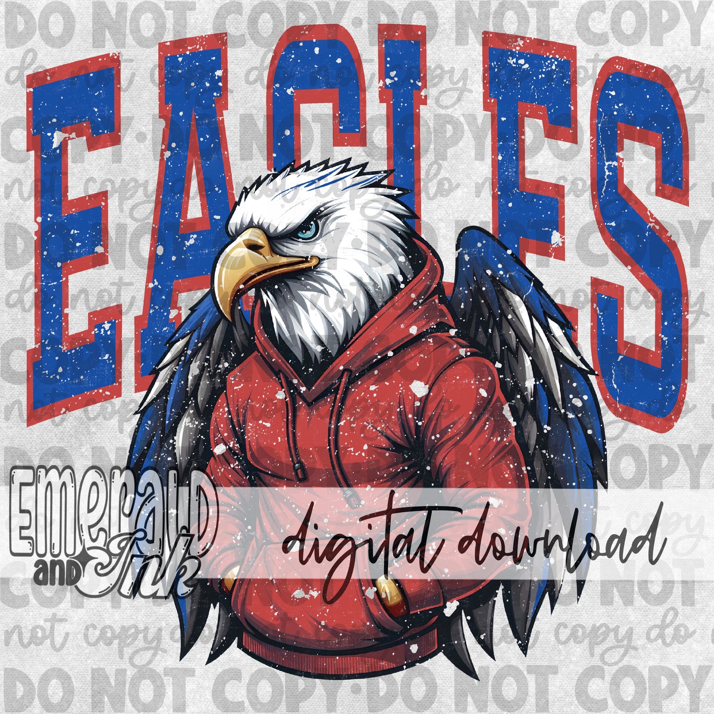 Eagles Red Blue Grungy Mascot - DIGITAL Download