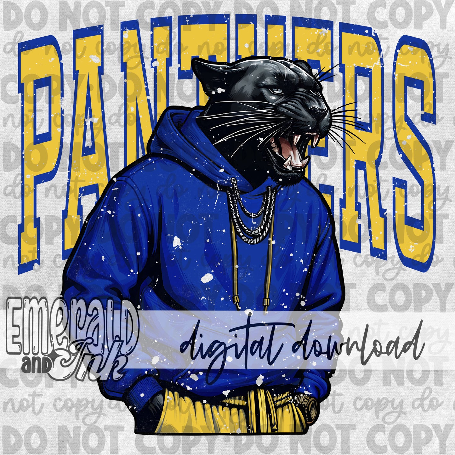Panthers Blue Yellow Grungy Mascot - DIGITAL Download