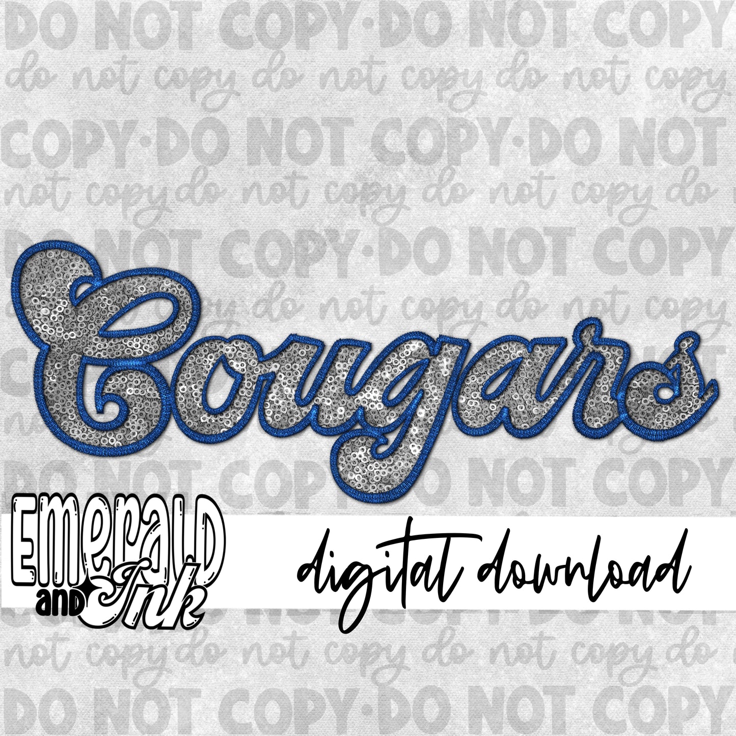 Cougars Faux Embroidery (blue & white/silver/gray) - Digital Download