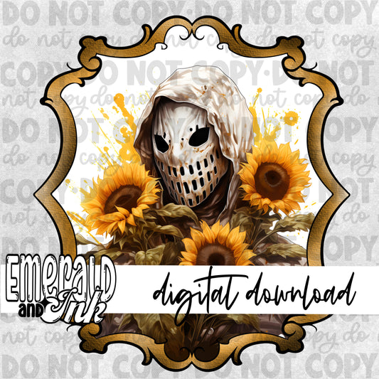 Masked Man & Sunflowers Frame Clipart - Digital Download