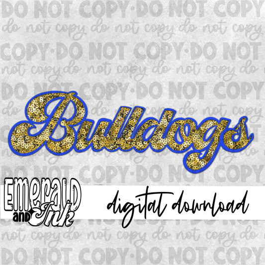Bulldogs Faux Embroidery (blue & yellow) - Digital Download