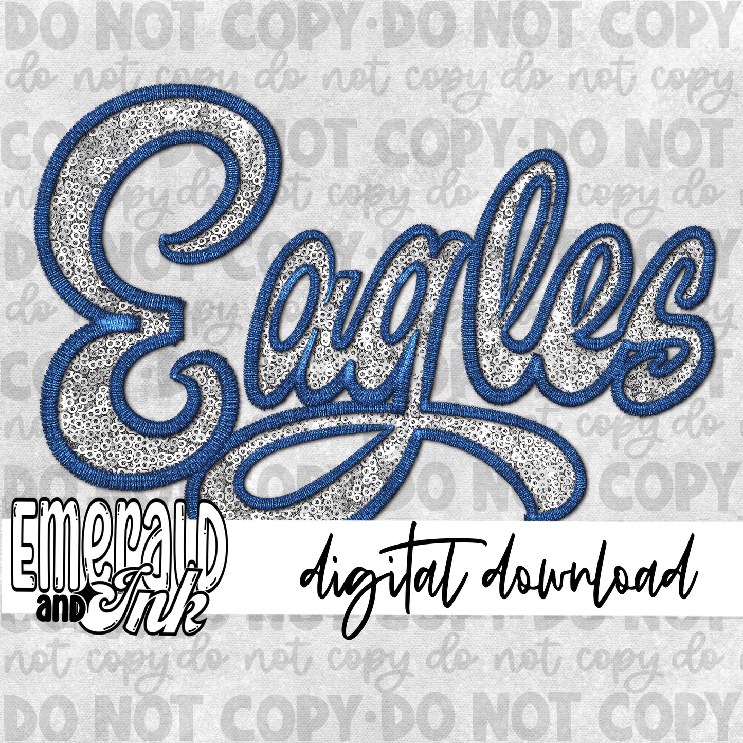 Eagles Faux Embroidery (navy & white/silver) - Digital Download