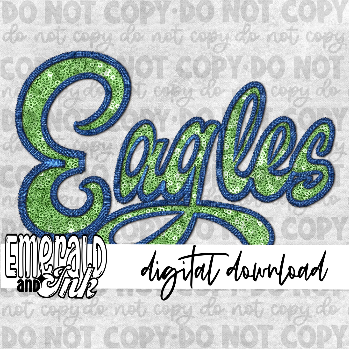 Eagles Faux Embroidery (navy & lime green) - Digital Download