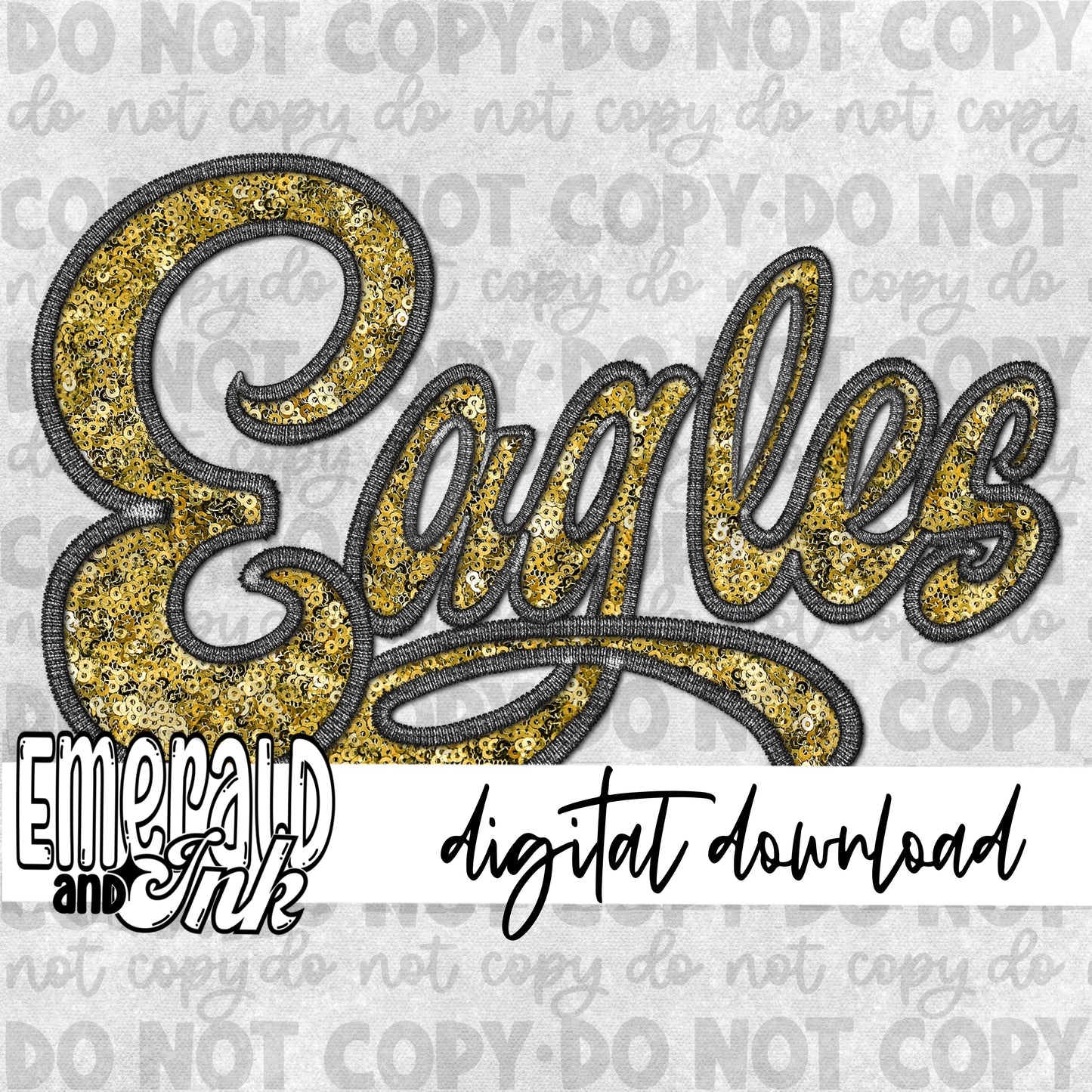 Eagles Faux Embroidery (black & gold) - Digital Download