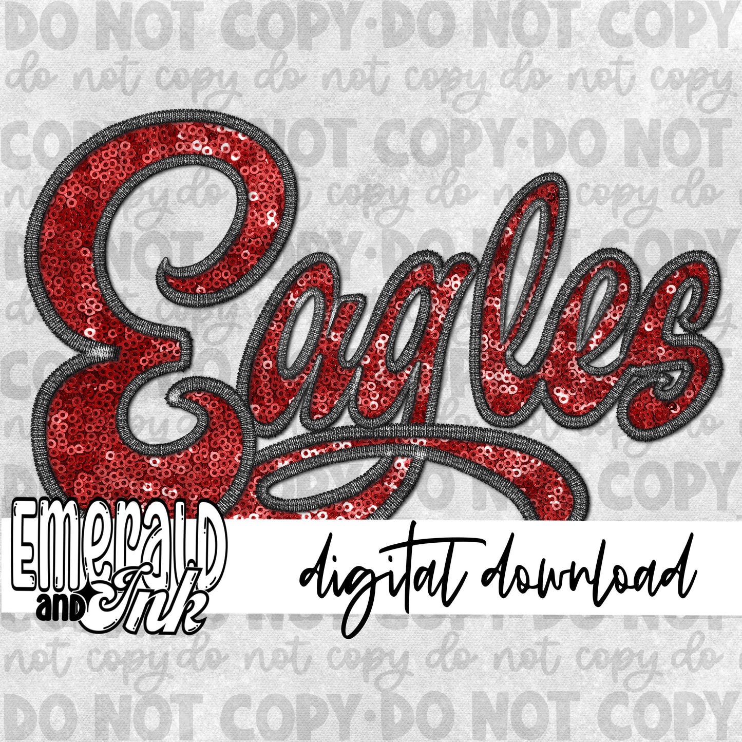 Eagles Faux Embroidery (black & red) - Digital Download