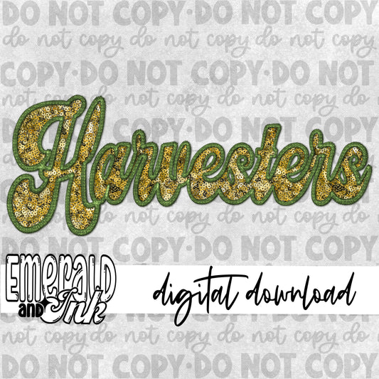Harvesters Faux Embroidery (green & gold) - Digital Download