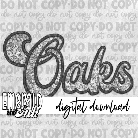 Oaks Faux Embroidery (black & white) - Digital Download