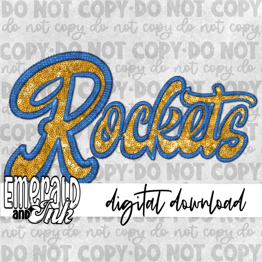 Rockets Faux Embroidery (navy & yellow gold)- Digital Download