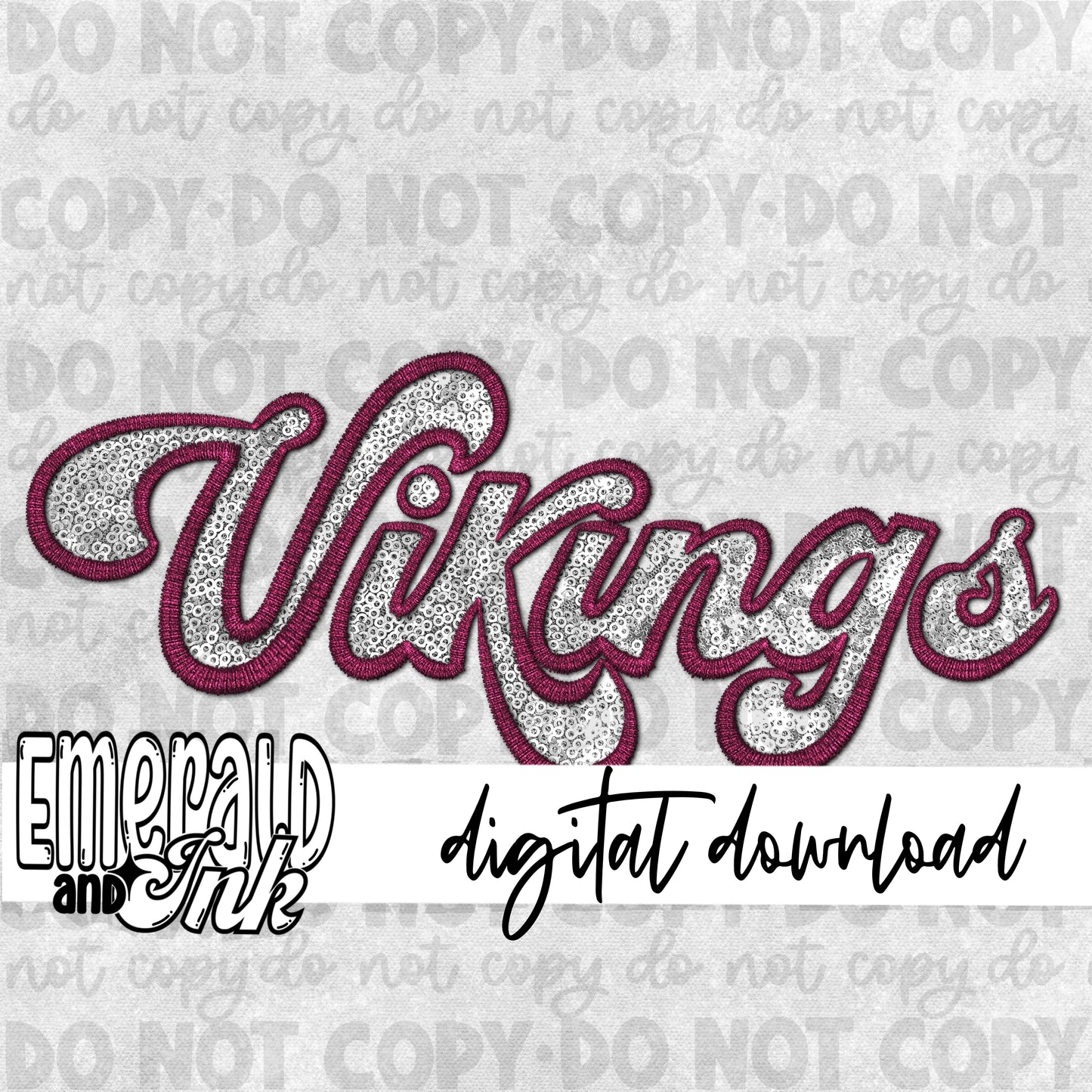 Vikings Faux Embroidery (maroon & white) - Digital Download