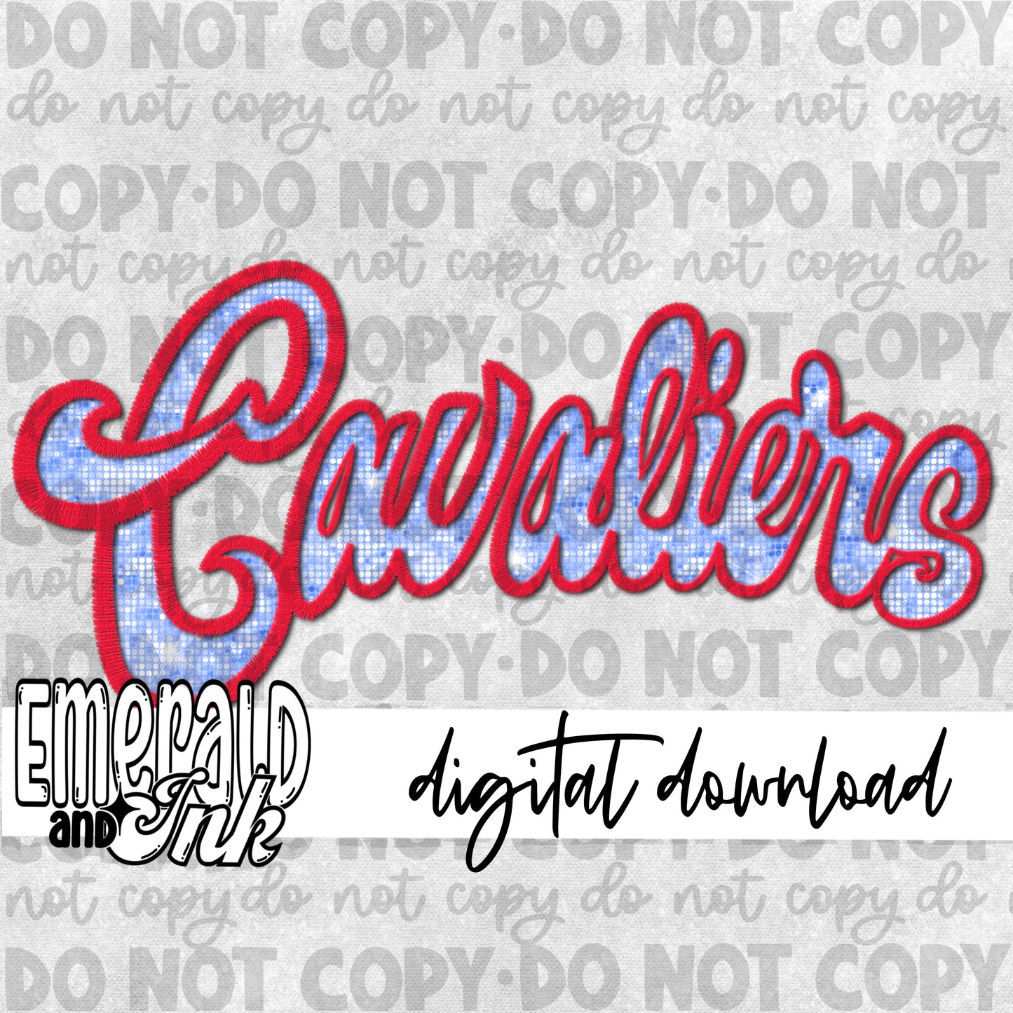 Cavaliers Faux Embroidery (red & blue) - Digital Download