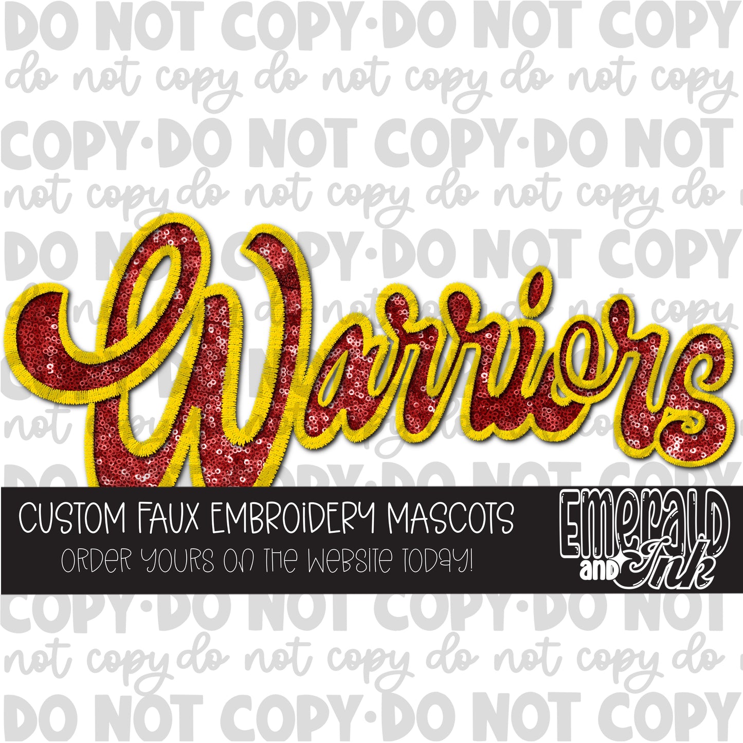 Warriors Faux Embroidery (yellow & red) - Digital Download