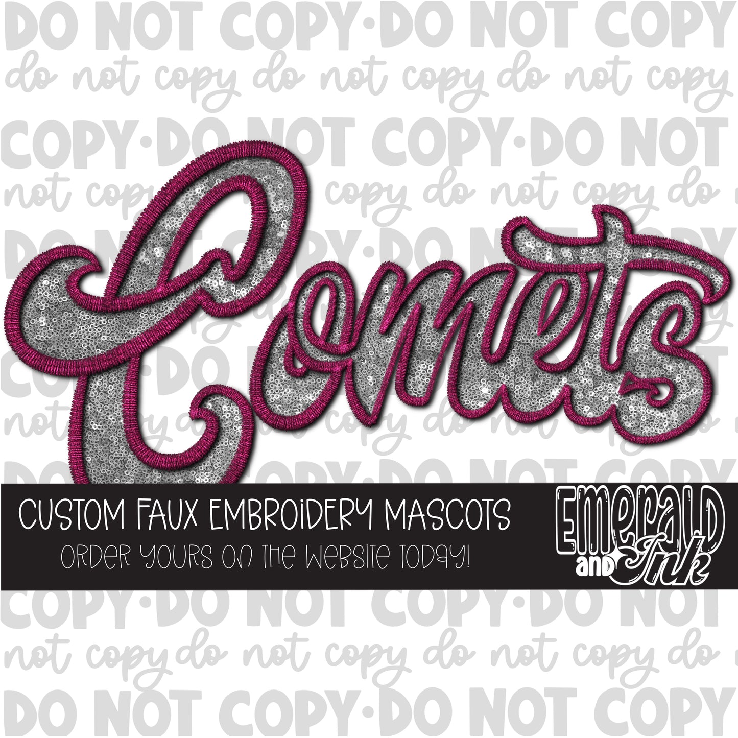Comets Faux Embroidery (maroon & silver) - Digital Download