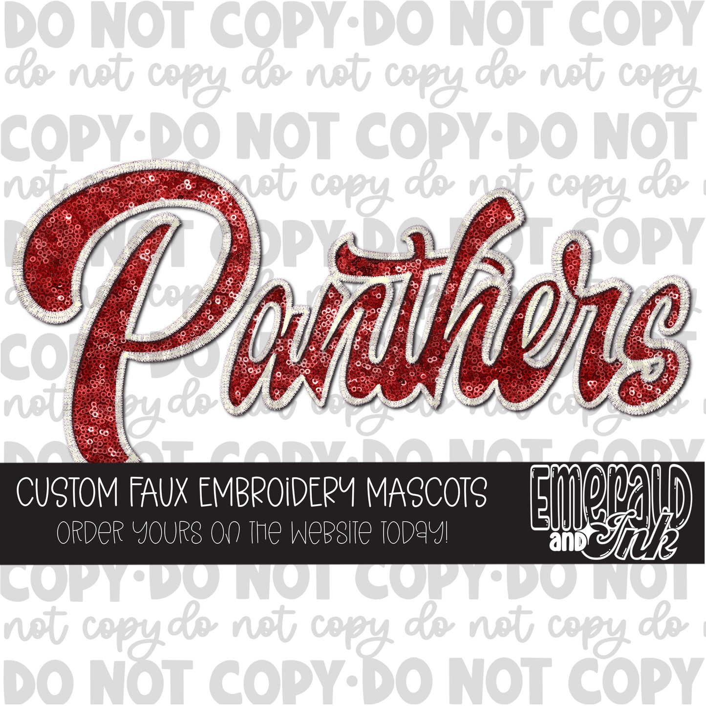Panthers Faux Embroidery (red & white) - Digital Download