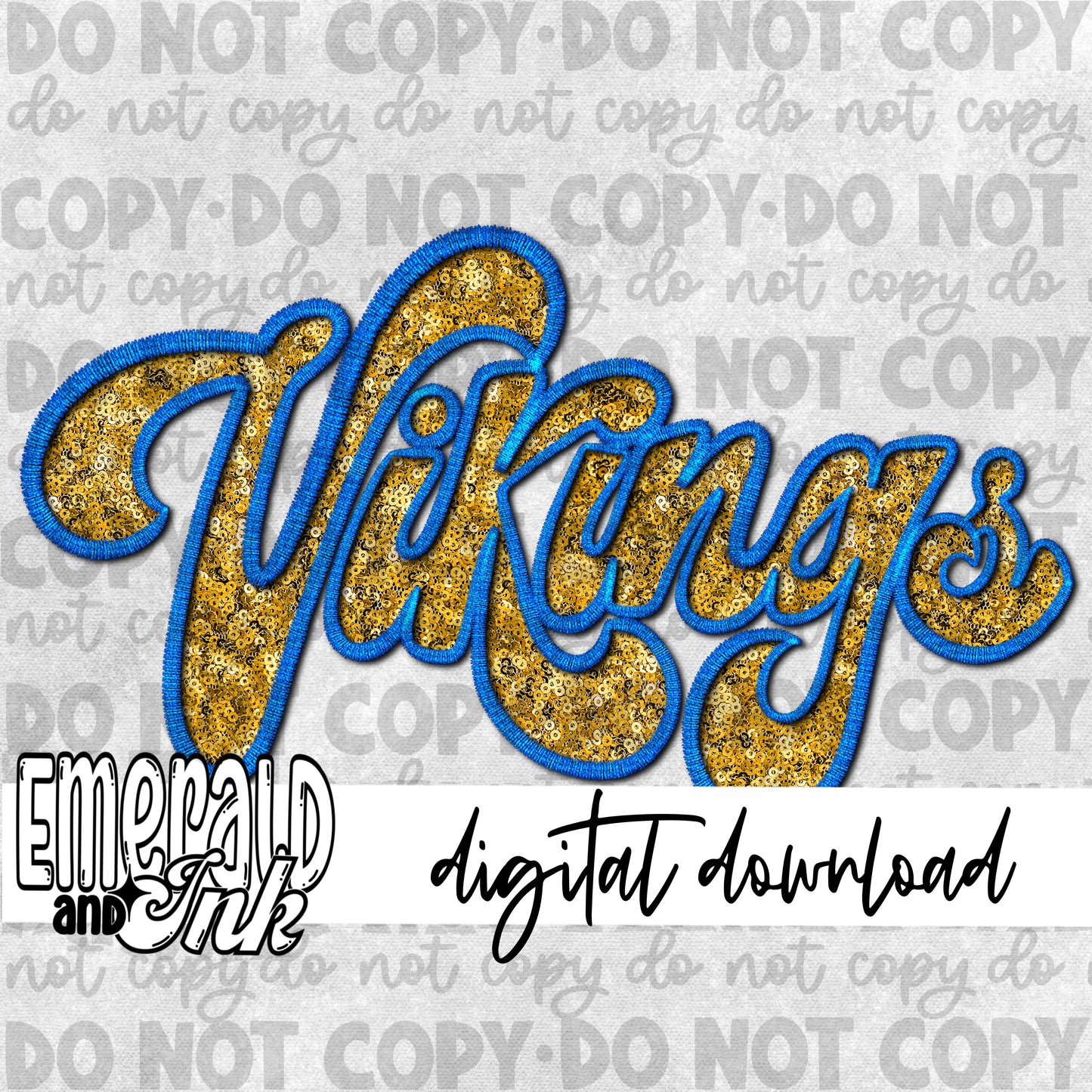 Vikings Faux Embroidery (blue & gold) - Digital Download