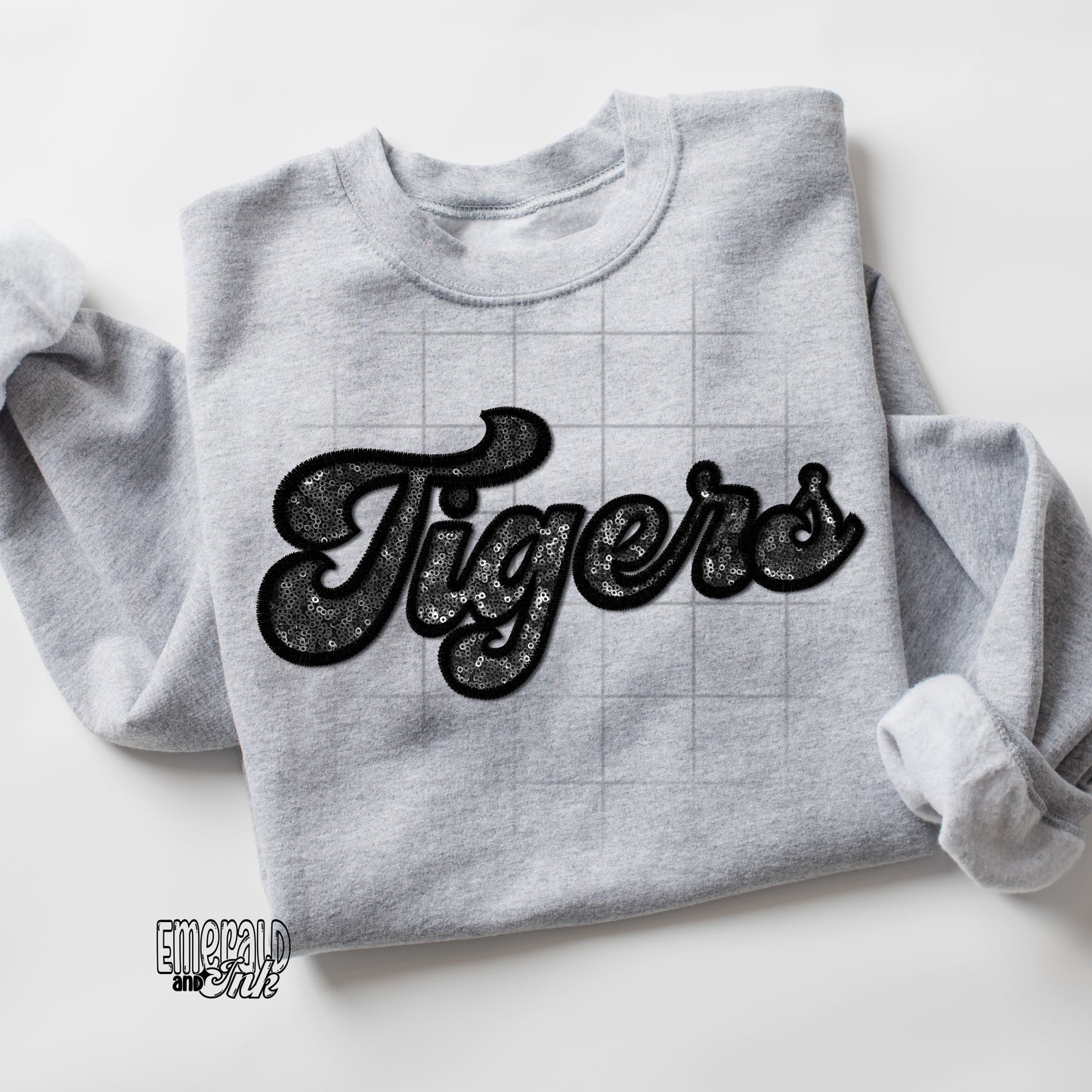 Tigers Faux Embroidery & Sequins (black & black) - DTF Transfer*TAT 7 biz days