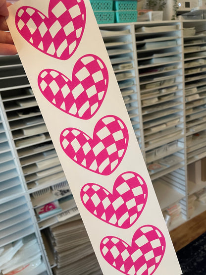 Checkered Hearts Pink (5 to a sheet)  - REGULAR screen print transfer