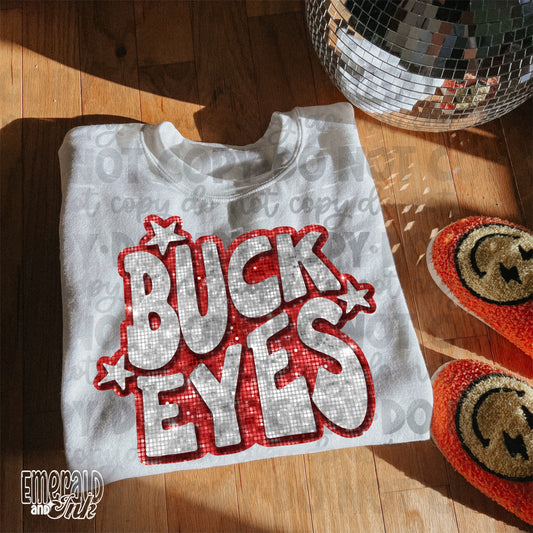 Buckeyes Retro Blingy (red & grey/silver) *original designer* - DTF Transfer - TAT 5-7 biz days