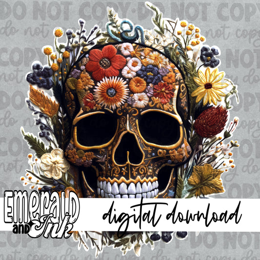 Faux Embroidered Skull - Digital Download