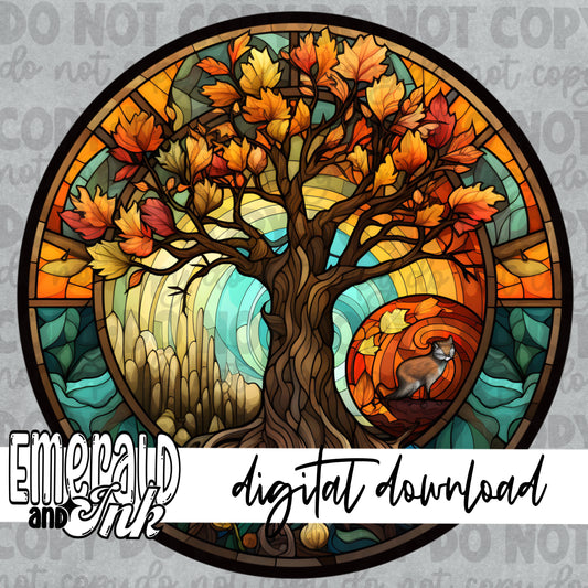 Fall Stained Glass Round - Digital Download