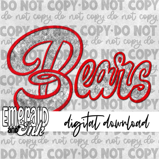 Bears Faux Embroidery (red & white) - Digital Download