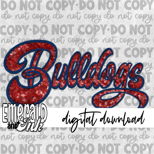 Bulldogs Faux Embroidery (navy & red) - Digital Download