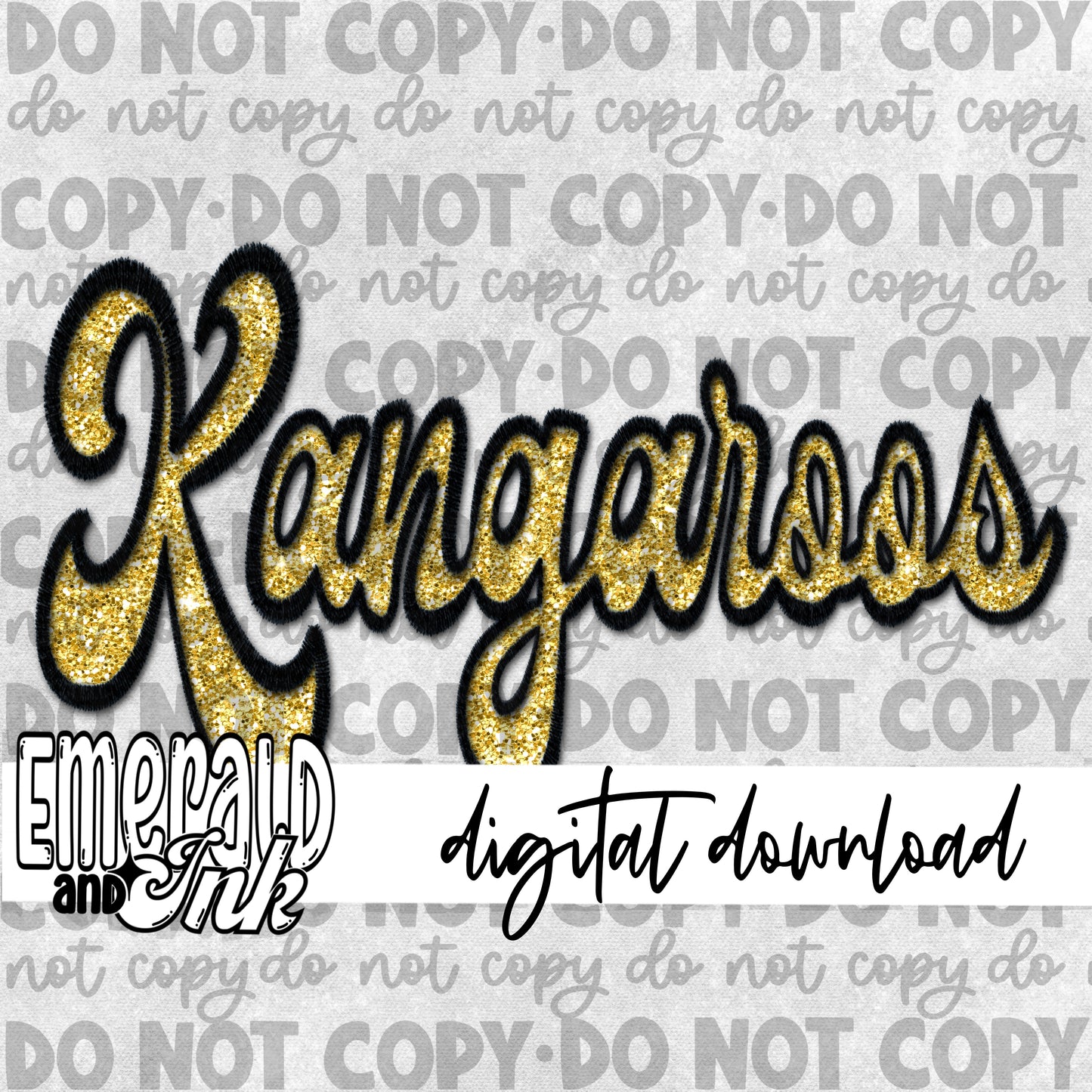 Kangaroos Faux Embroidery (black & gold) - Digital Download