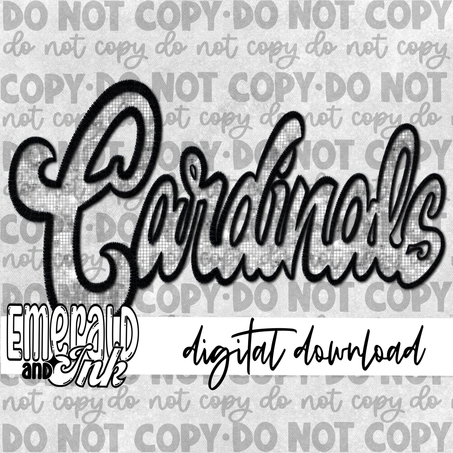 Cardinals Faux Embroidery (black & white/silver) - Digital Download