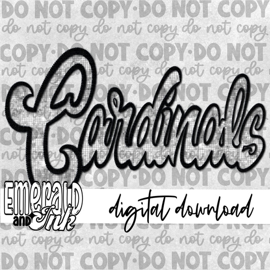 Cardinals Faux Embroidery (black & white/silver) - Digital Download