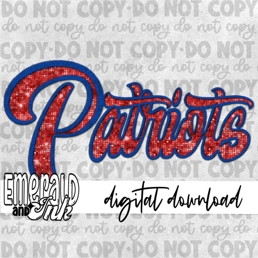 Patriots Faux Embroidery (red & blue) - Digital Download