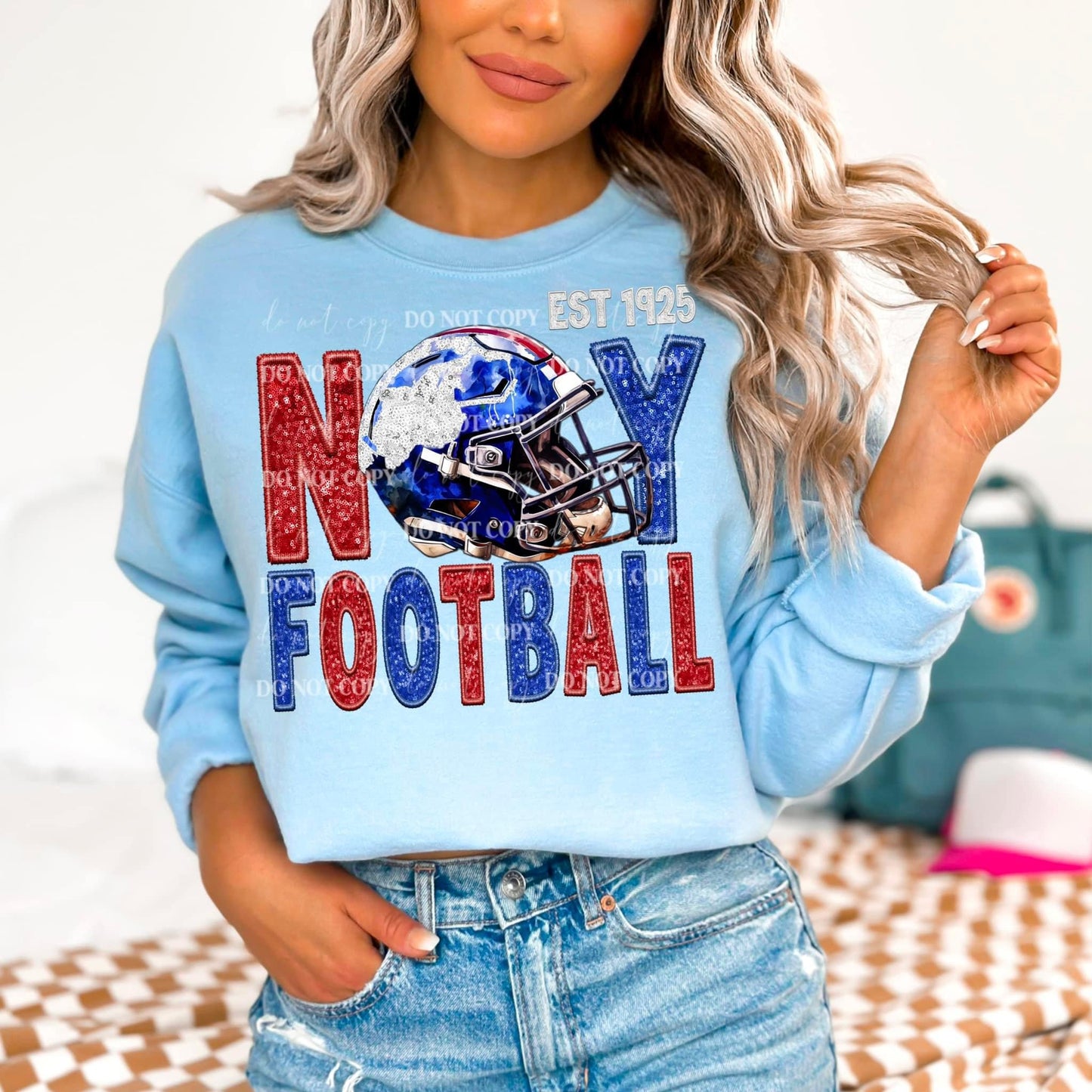 Football NY Blue Faux Embroidery - DTF Transfer*TAT 7 biz days