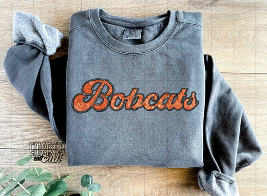 Bobcats Faux Embroidery & Sequins (black & orange) - DTF Transfer*TAT 5-7 biz days