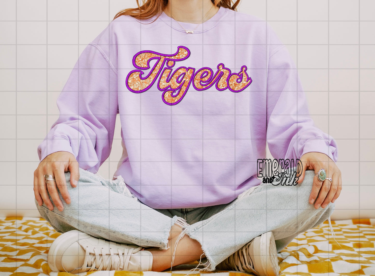 Tigers Faux Embroidery & Sequins (purple & orange) - DTF Transfer*TAT 5-7 biz days