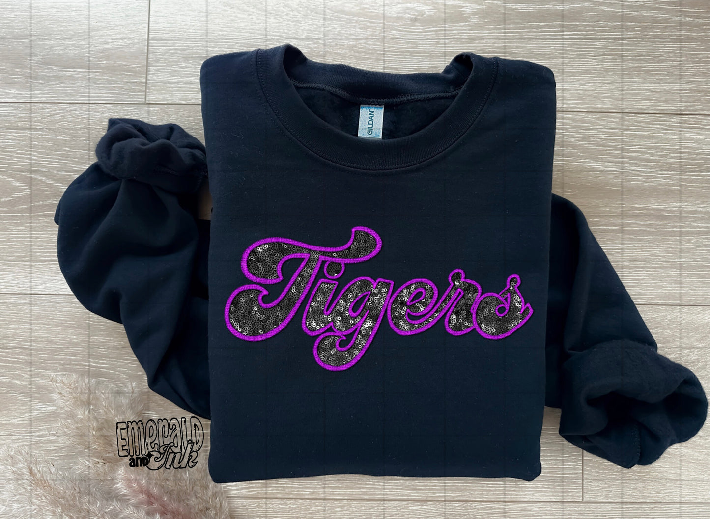 Tigers Faux Embroidery & Sequins (black & purple) - DTF Transfer*TAT 5-7 biz days