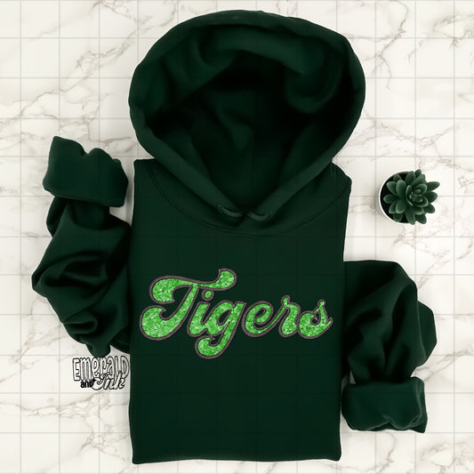Tigers Faux Embroidery & Sequins (black & green) - DTF Transfer*TAT 5-7 biz days