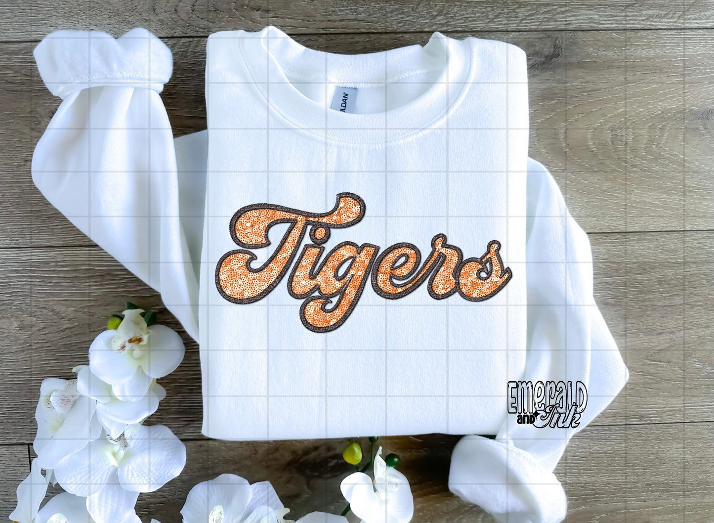 Tigers Faux Embroidery & Sequins (black & orange) - DTF Transfer*TAT 5-7 biz days