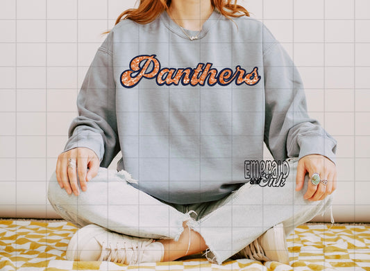 Panthers Faux Embroidery & Sequins (navy & orange) - DTF Transfer*TAT 5-7 biz days