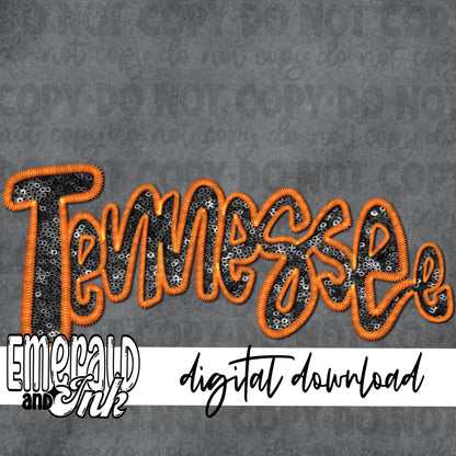 Tennessee (2 files) Faux Embroidery (black & orange) - Digital Download