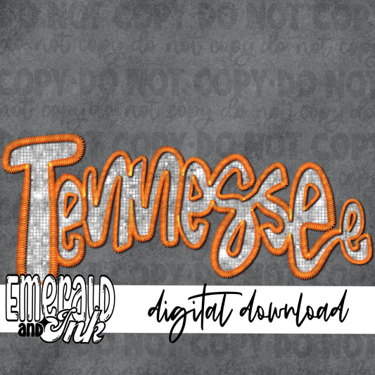 Tennessee Faux Embroidery (orange & silver) - Digital Download
