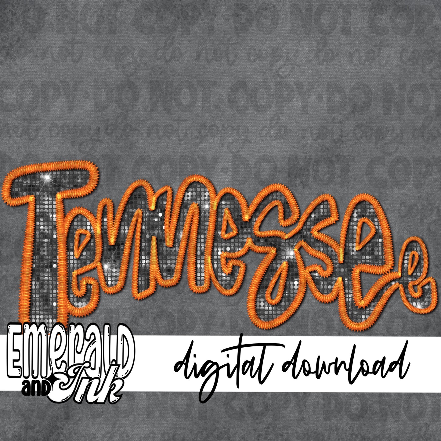 Tennessee (2 files) Faux Embroidery (black & orange) - Digital Download