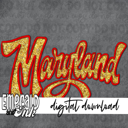 Maryland (2 files) Faux Embroidery (red & yellow/gold) - Digital Download