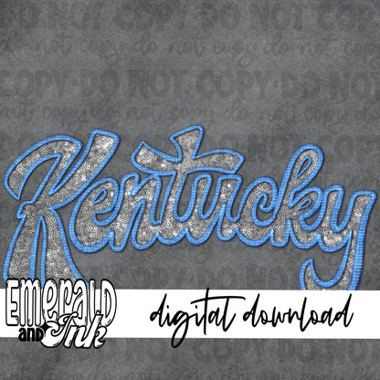 Kentucky (2 files) Faux Embroidery (blue & white/silver) - Digital Download