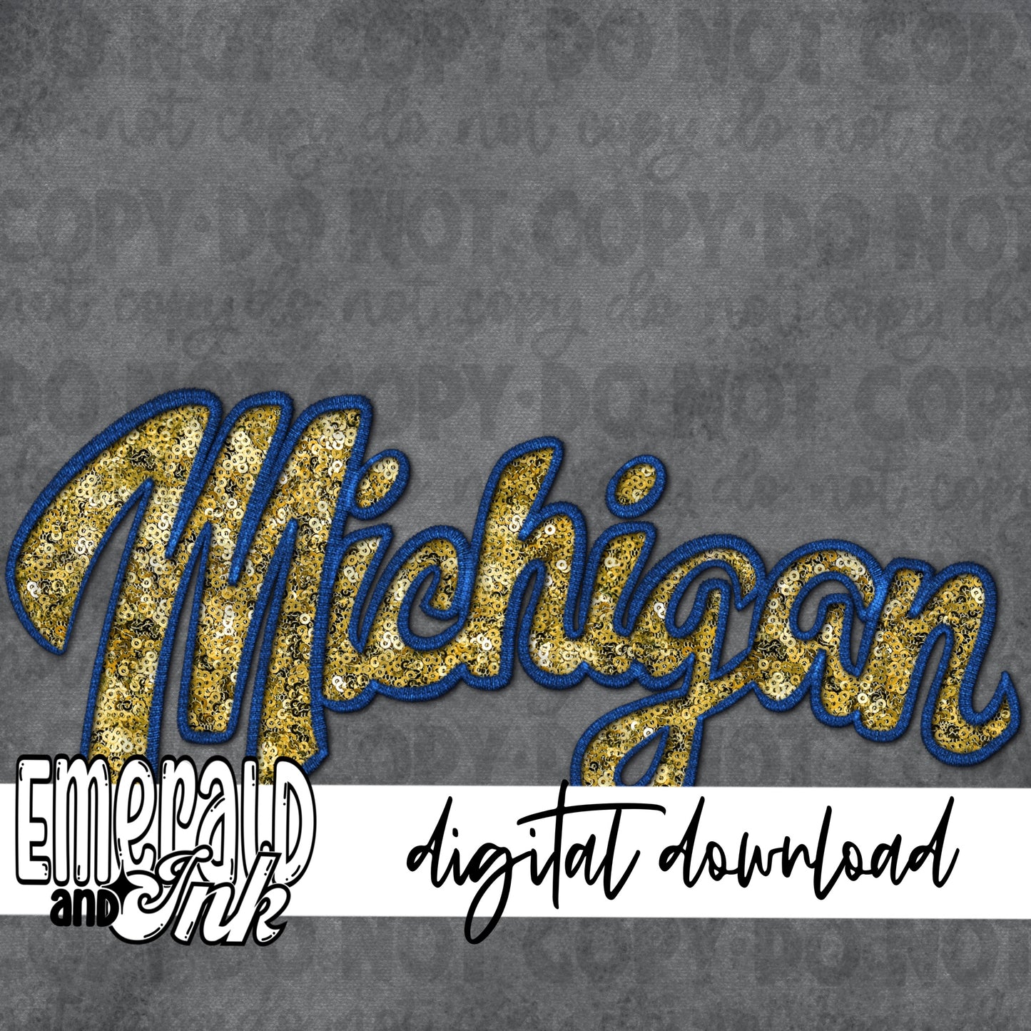 Michigan Faux Embroidery (blue & gold) - Digital Download
