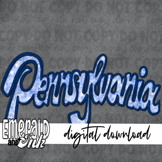Pennsylvania Faux Embroidery (light blue/dark blue) - Digital Download