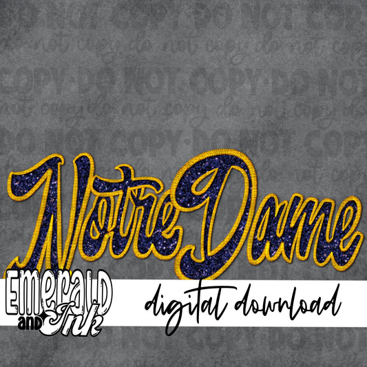 Notre Dame (2 files) Faux Embroidery (blue & gold) - Digital Download